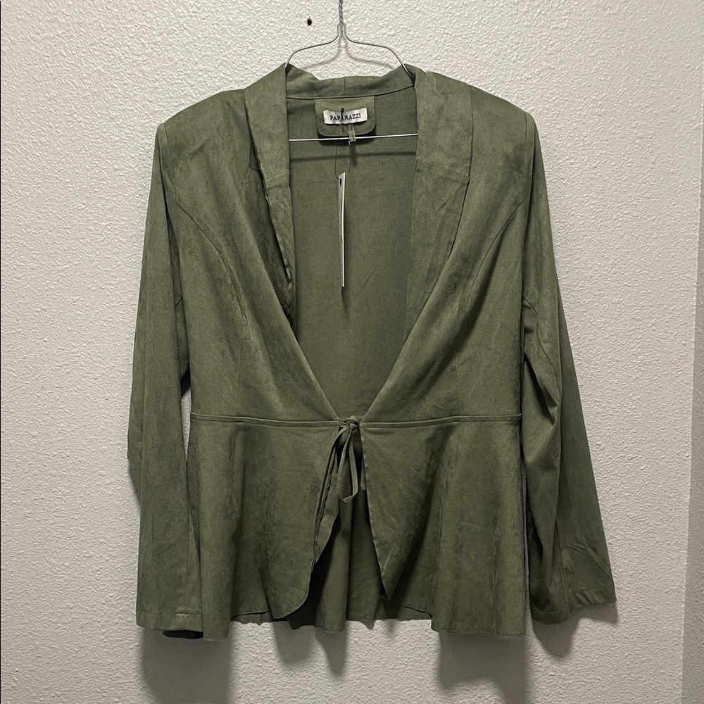 Paparazzi Olive Women's Blazer with Tie Front Size L
